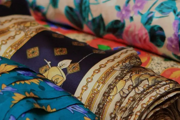 Same print shown on different silk weaves
