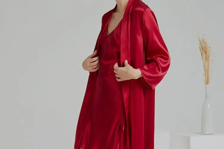 Silk satin robe overlap and belt details