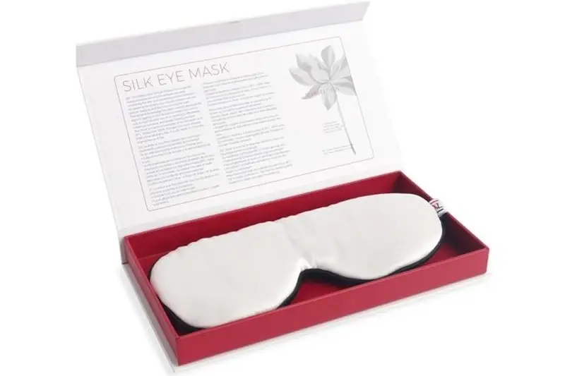 Silk sleep mask presented in a custom gift box