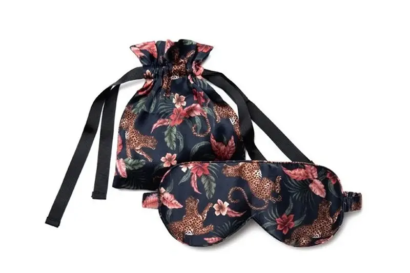 Printed sleep mask with matching drawstring pouch