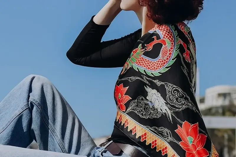 Printed scarf as a finished custom silk product