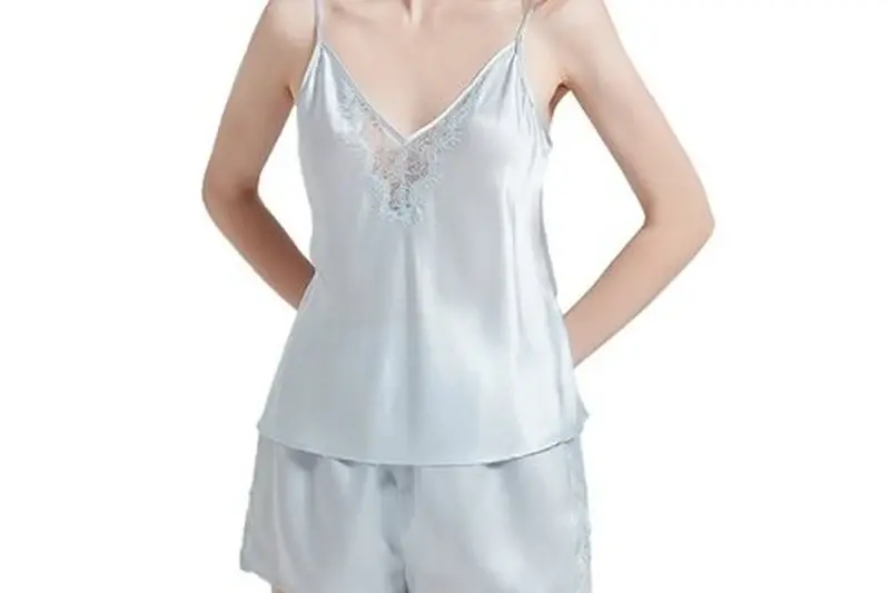 Camisole and shirt-style silk pajamas
