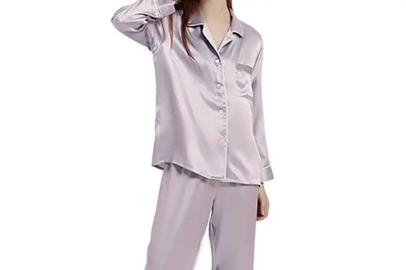 Silk pajama collar placket waistband and piping
