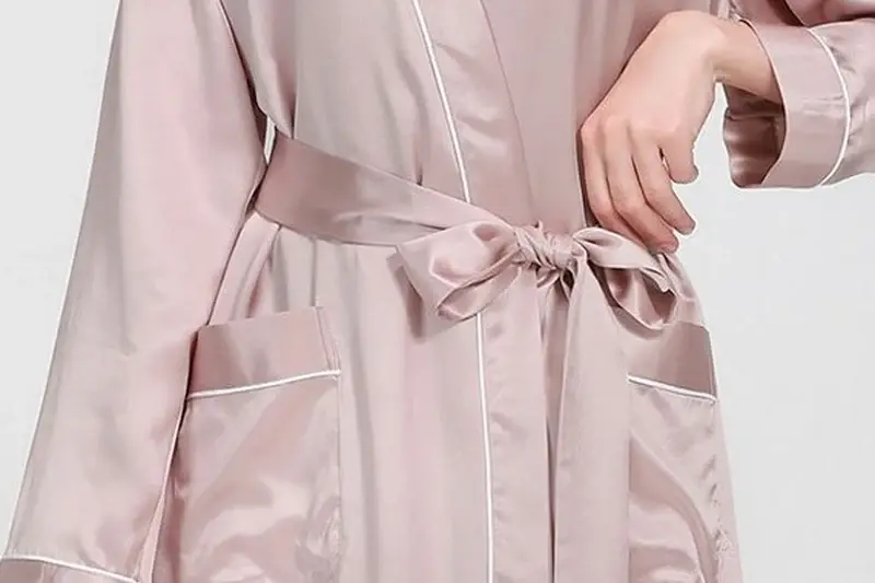 Robe inner tie belt loops pockets and piping