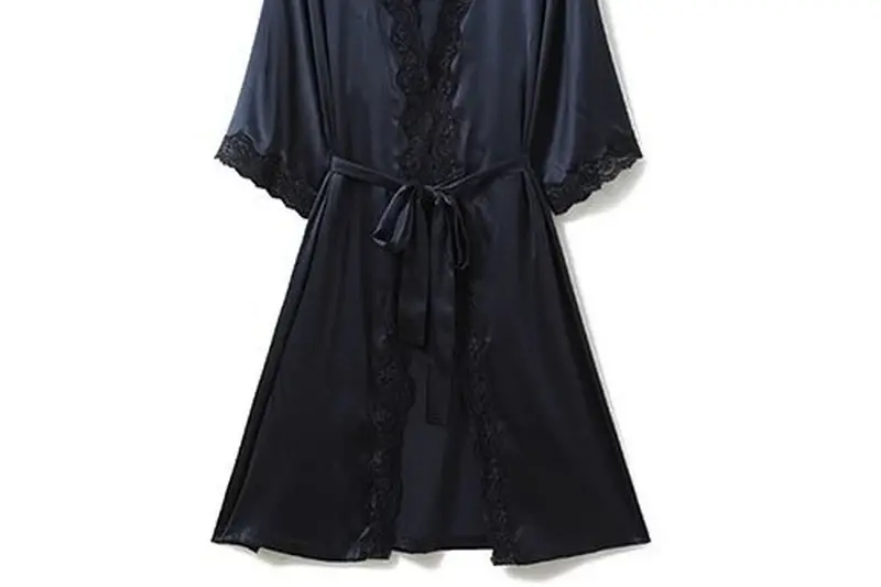 Short silk robe length and belt position