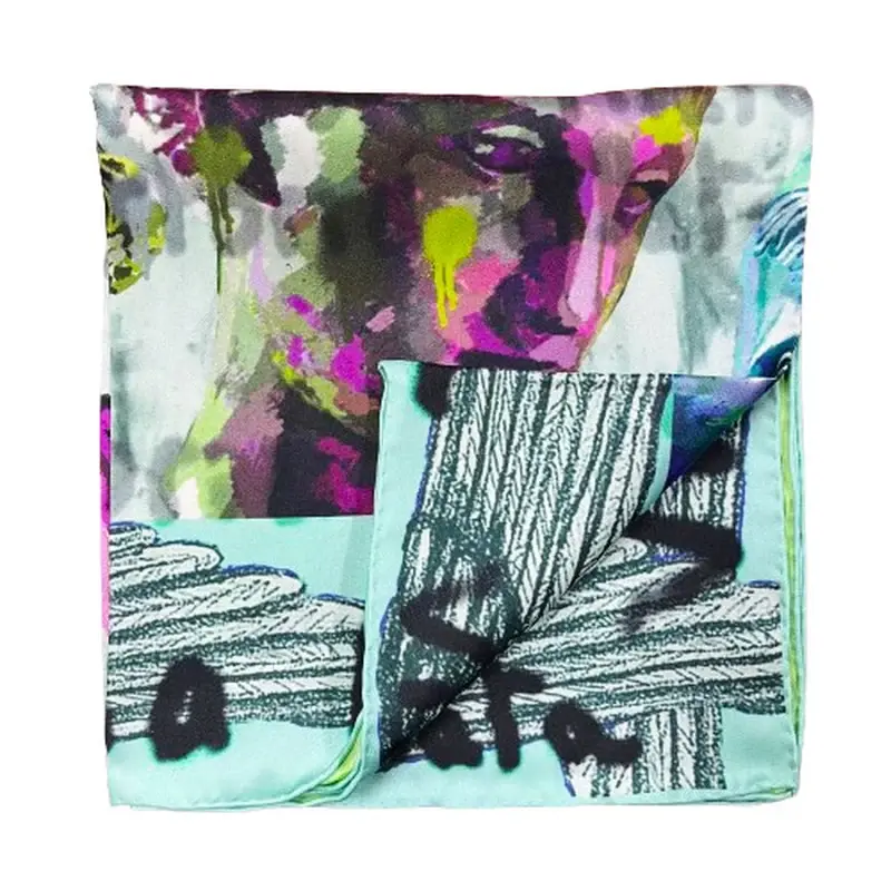 Printed silk scarf and rolled edge