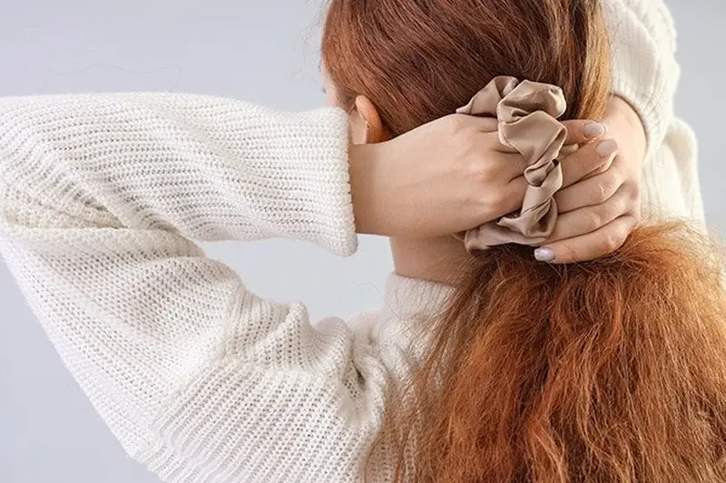 Silk scrunchie relaxed stretched and recovered check