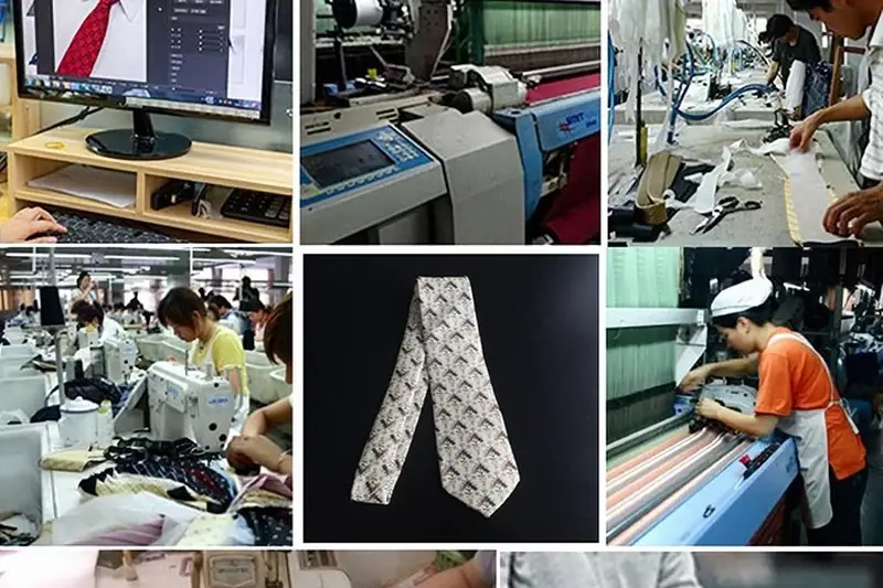 Silk tie printing cutting sewing inspection and packing