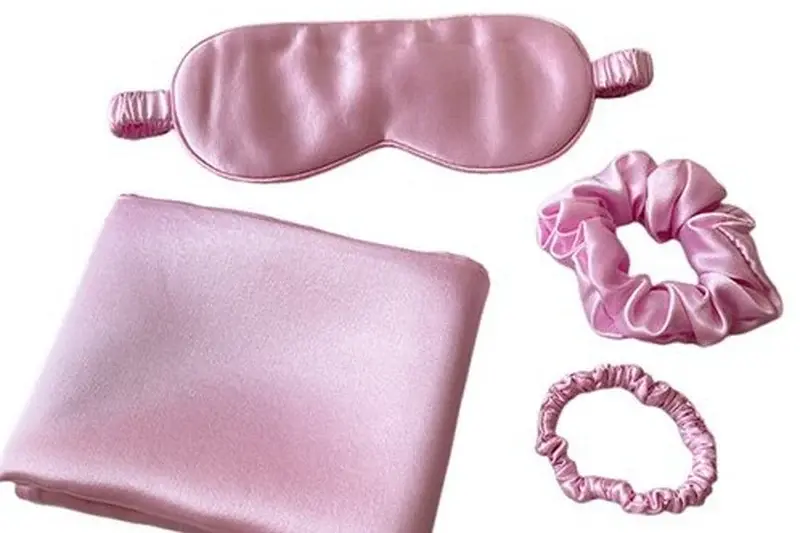Coordinated silk pillowcase, sleep mask and scrunchies