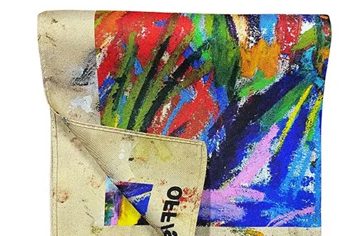 Abstract artwork printed on a silk twill scarf