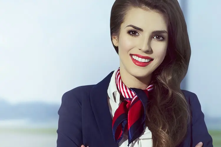 Professional uniform styled with a red and navy neck scarf