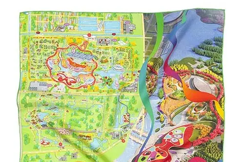 Illustrated map design printed across a square souvenir scarf