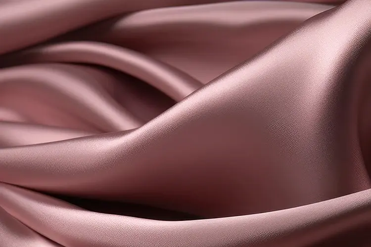 Rose silk satin arranged in fluid folds to show its smooth sheen